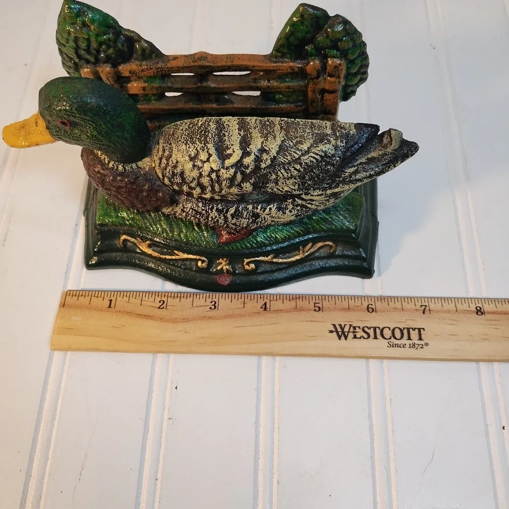Vintage Wright Studios Cast Iron Mallard Duck Napkin & Letter Holder Home Decor